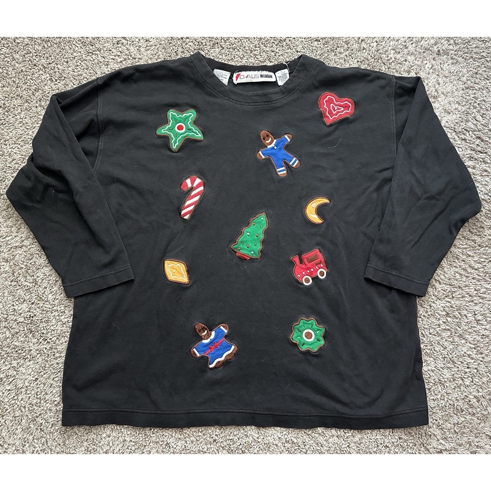 Woman Size 2X CHRISTMAS SWEATER Holiday Ugly Bling Knit Patch Grandmacore